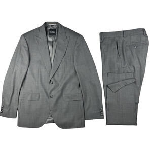 Boss Regular Fit 2-Piece Virgin Wool Suit Graph Check Grey Size 38 R US | 33 W
